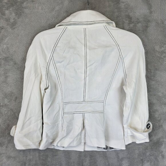 Bebe Jacket Womens 4 White Black Contrast Stitch 3/4 Sleeve Lined Pockets Blazer - Picture 9 of 16